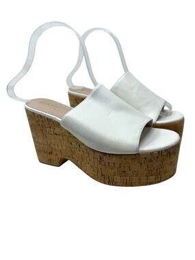 RAYE White Leather Cork Platform Sandals Chunky Block Heel Womens Size 7.5